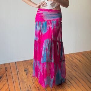 CONTREPOINT Bold Boho Magenta Snakeskin Print Tiered Maxi Skirt